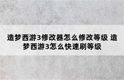 造梦西游3修改器怎么修改等级 造梦西游3怎么快速刷等级